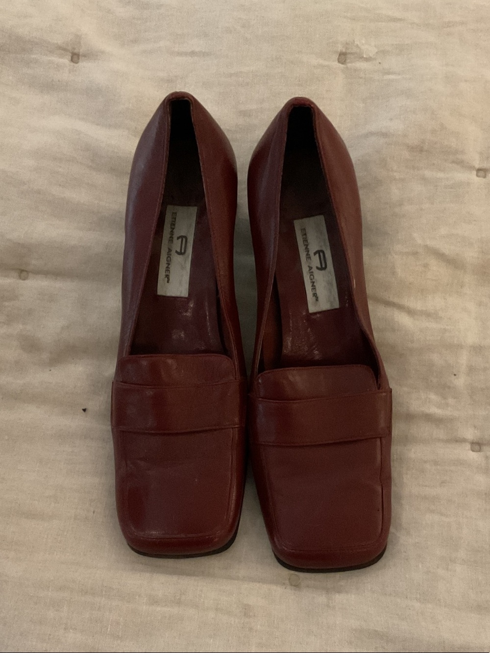 Adrienne Vittadini Women's Maroon Square-Toe Leather Loafers